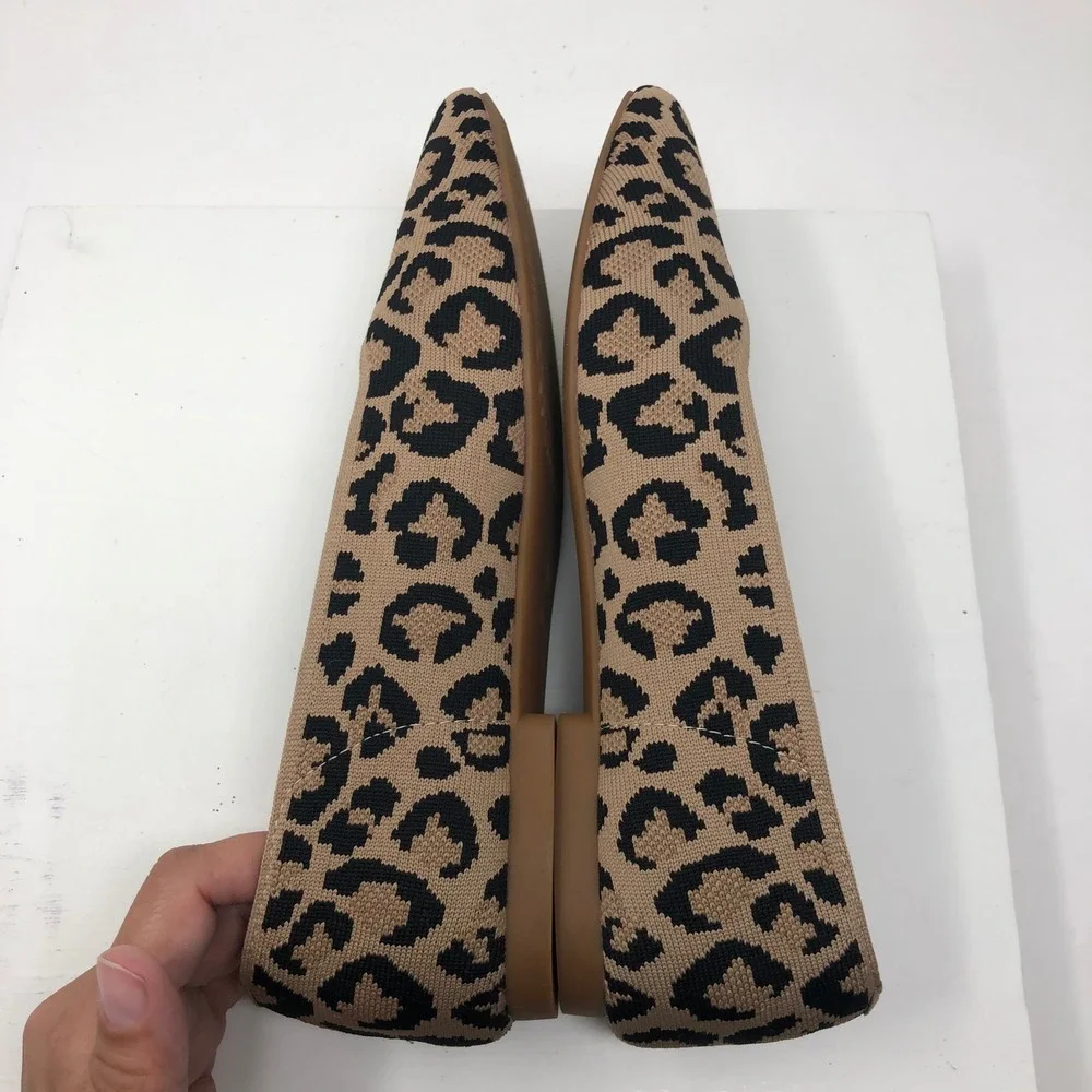 Vivaia Flats Womens 40 US 9 Leopard Print Square Toe Knit Sustainable Shoes
